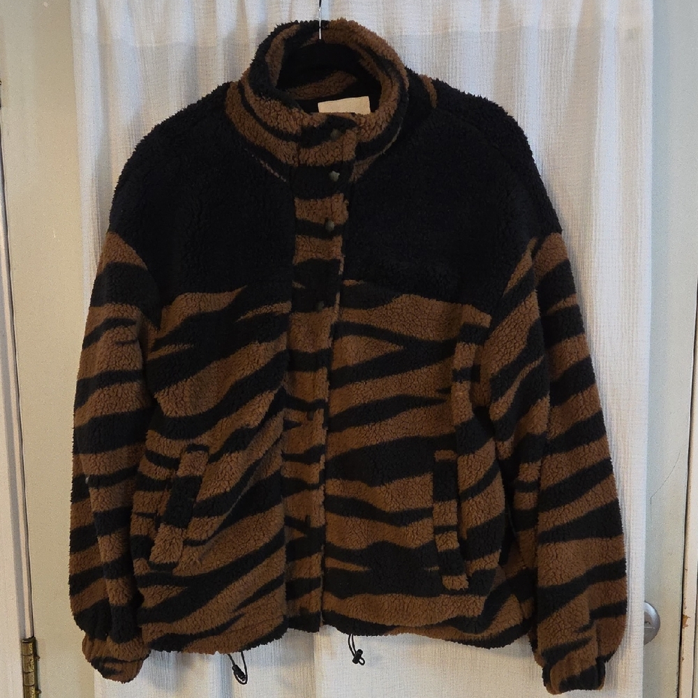Brown and Black Striped Fleece Jacket NWT
